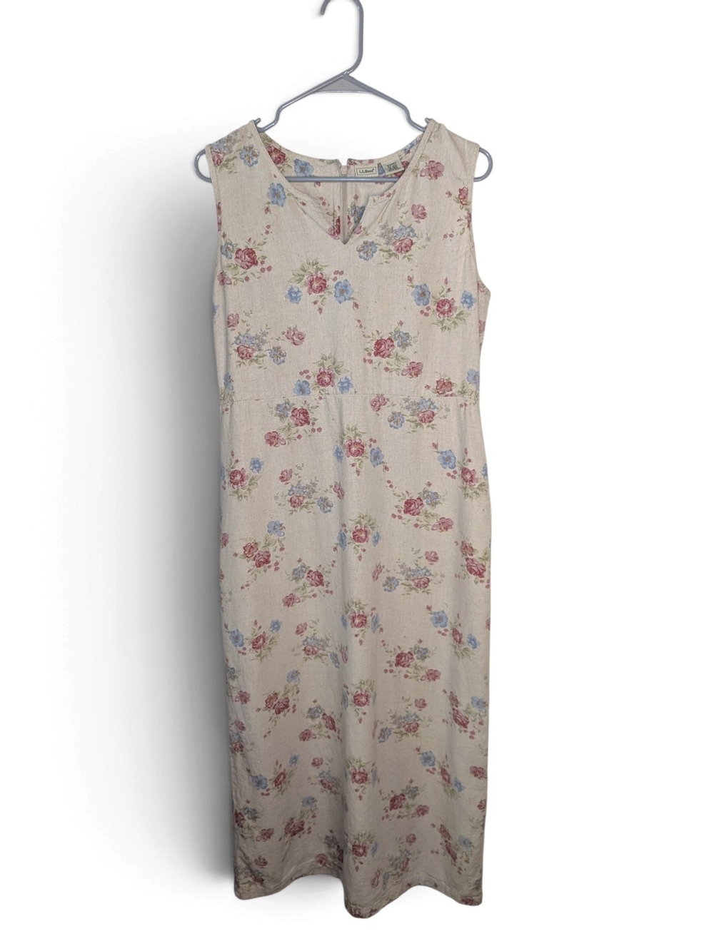 L.L. Bean Linen Blend V-Neck Floral Maxi Sundress Cottagecore Vintage size 10